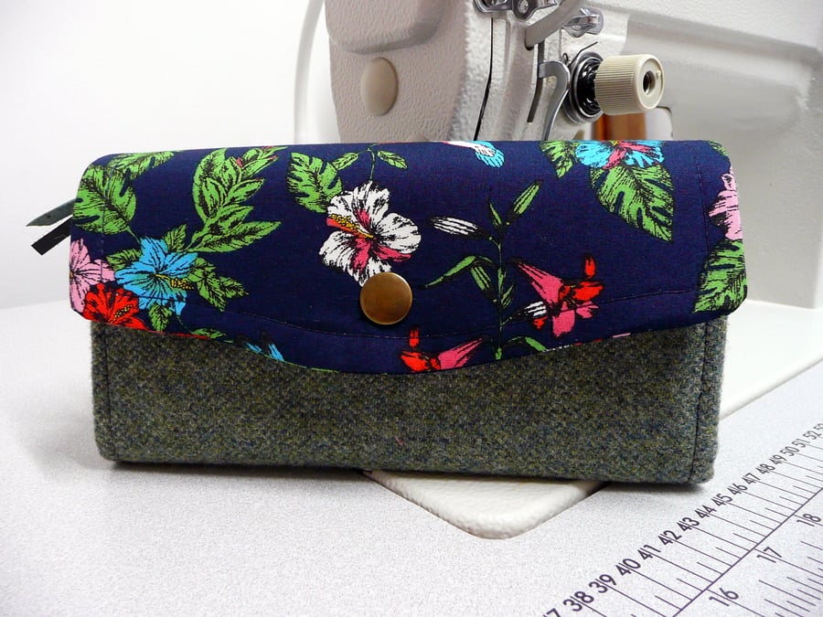 Green tweed wallet, NCW purse, necessary clutch wallet,