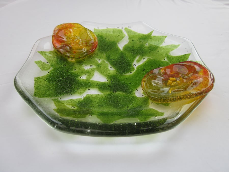 Handmade fused glass octagonal candy bowl - nasturtium
