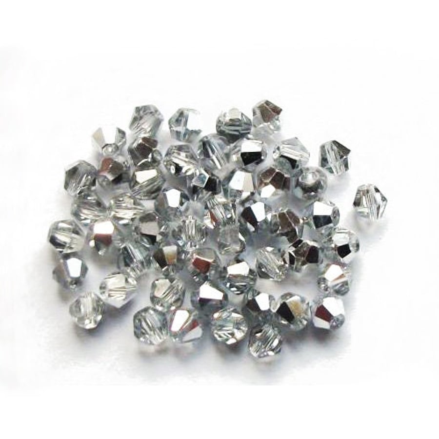 Czech Crystal Glass SilverClear 3mm Faceted Bicones, Grade A, Precision Cut Auth