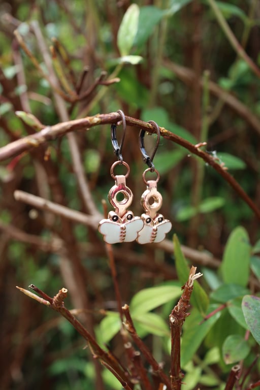 Up-cycled steampunk theme copper color butterfly earrings - one off item