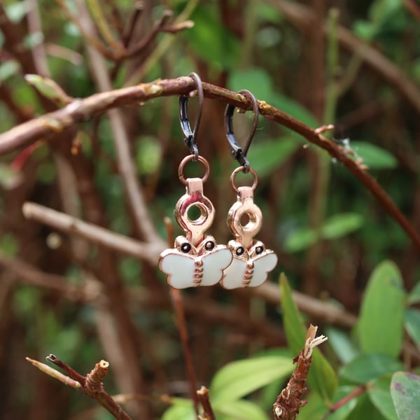 Up-cycled steampunk theme copper color butterfly earrings - one off item