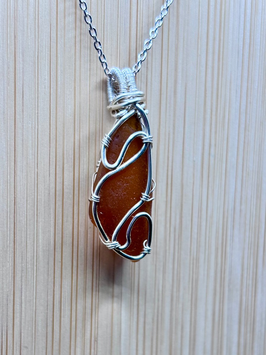 Scottish Sea Glass Pendant, Swirl design - Brown - Absolutely beautiful!