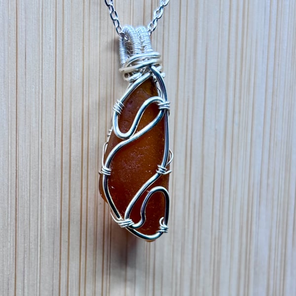Scottish Sea Glass Pendant, Swirl design - Brown - Absolutely beautiful!