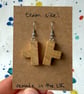 Light Wooden T Earrings from a 3D Puzzle - Old Stock - Super Seconds - Image 1