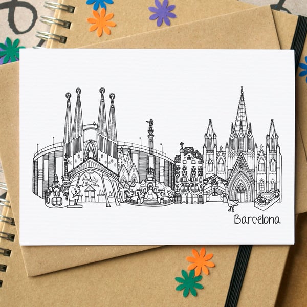 Barcelona Skyline Greetings Card