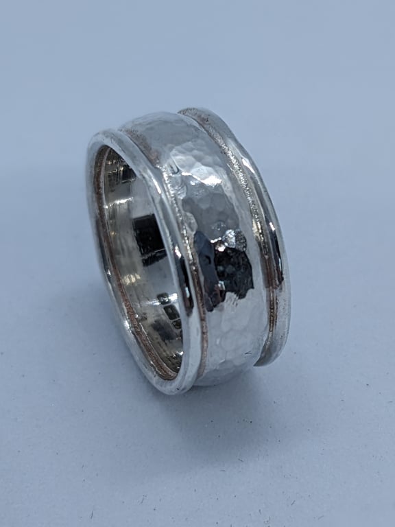 Sterling silver hammered band ring