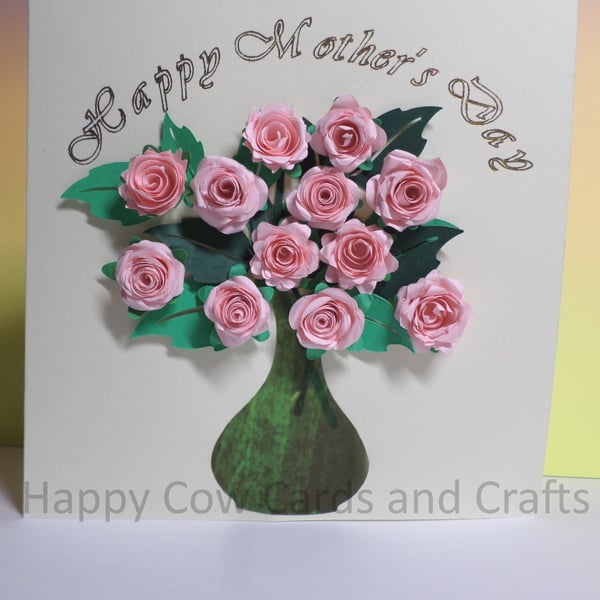 Beautiful rolled Pink roses bouquet Mother's day card