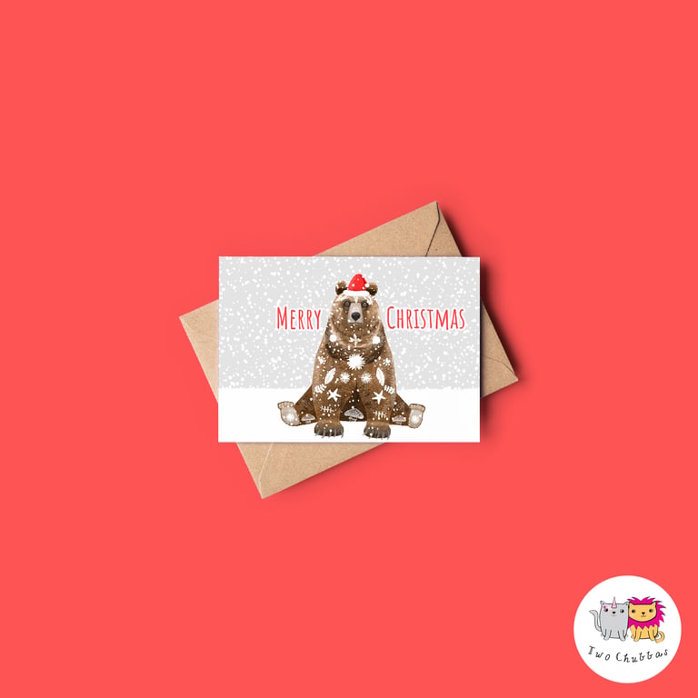 Bear Christmas Card, A6 Christmas Card, Cute Animal Christmas Card