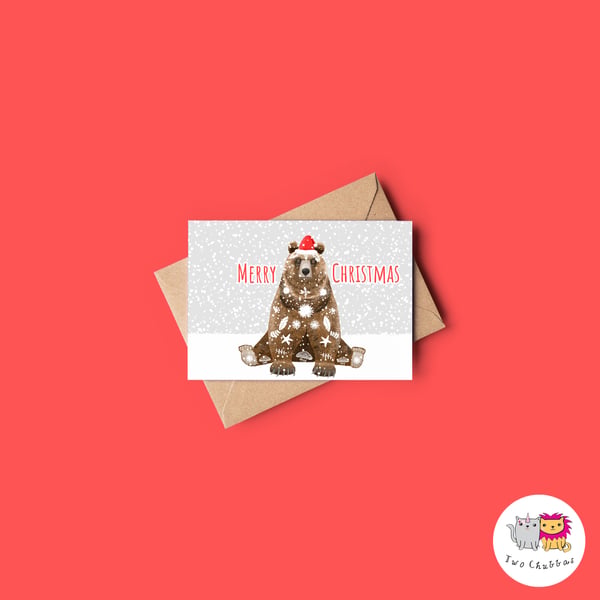 Bear Christmas Card, A6 Christmas Card, Cute Animal Christmas Card