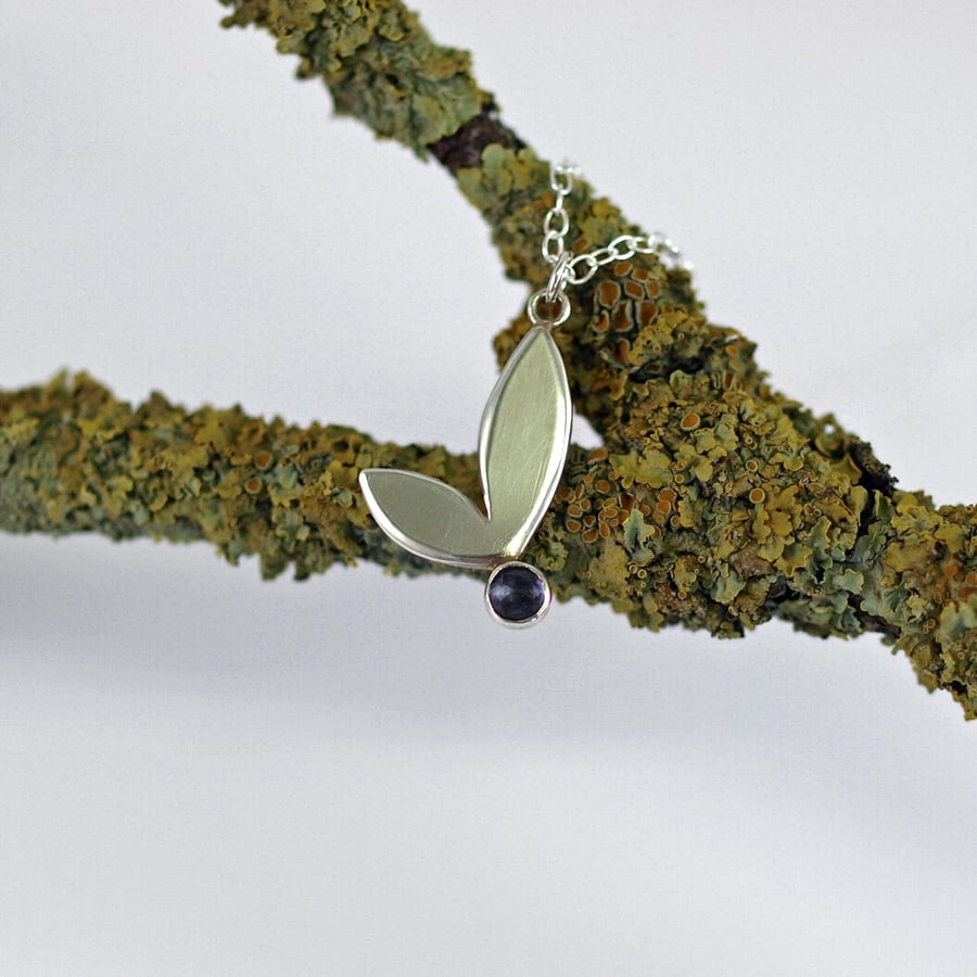 Iolite and Leaf Pendant Necklace