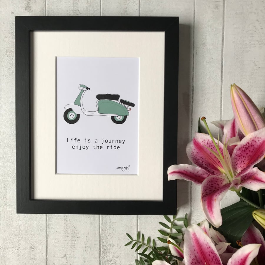 Life is a journey, enjoy the ride - Mounted Digital Art Print - Mint Scooter