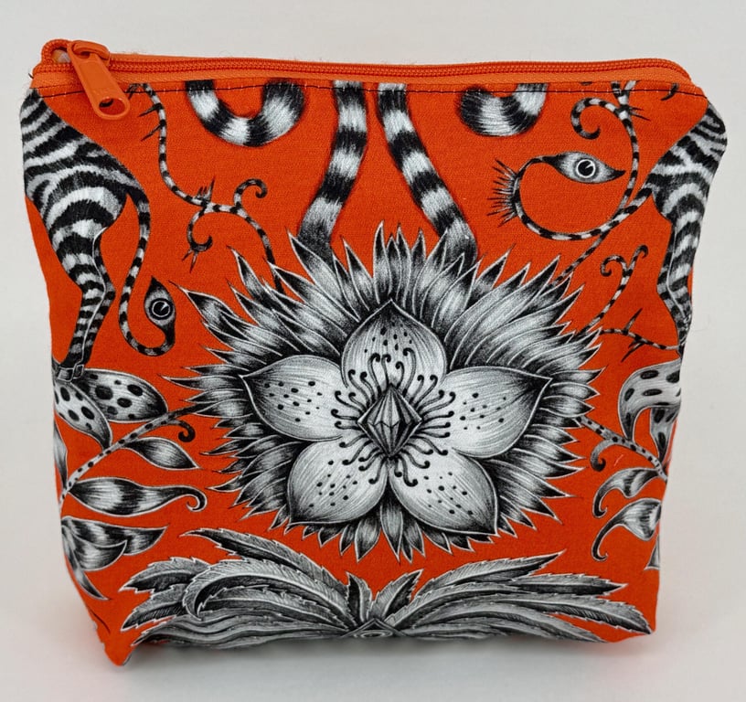 Handmade Emma Shipley sateen fully lined zip purse with orange exotic print