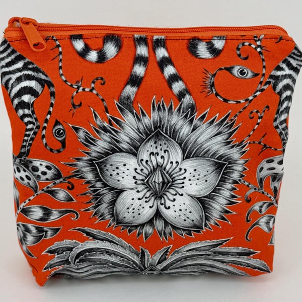 Handmade Emma Shipley sateen fully lined zip purse with orange exotic print