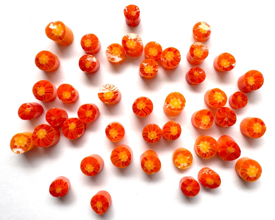 Orange flower murrini made with Bullseye 90coe glass