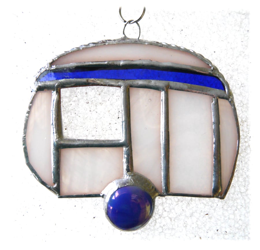 Caravan Suncatcher Stained Glass Mini Blue Camping 