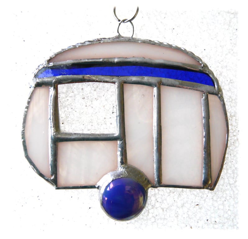 Caravan Suncatcher Stained Glass Mini Blue Camping 