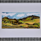 Clwyd Hills - Welsh landscape linocut.
