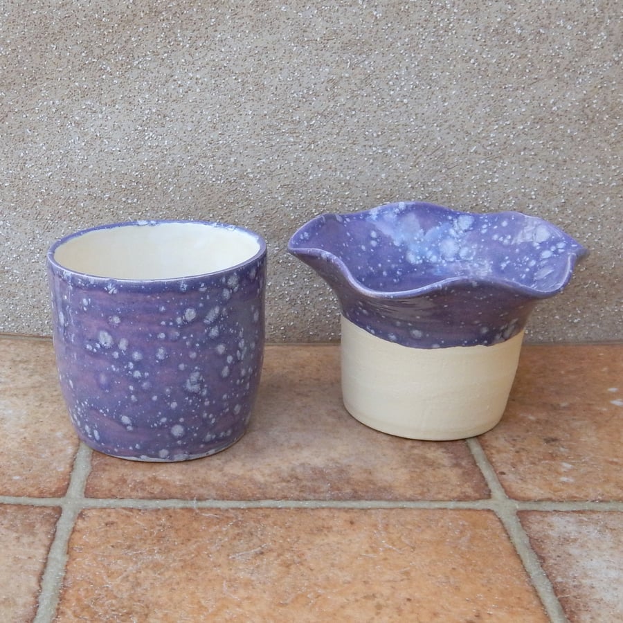 African violet self watering plant pot hand thrown pottery ceramic