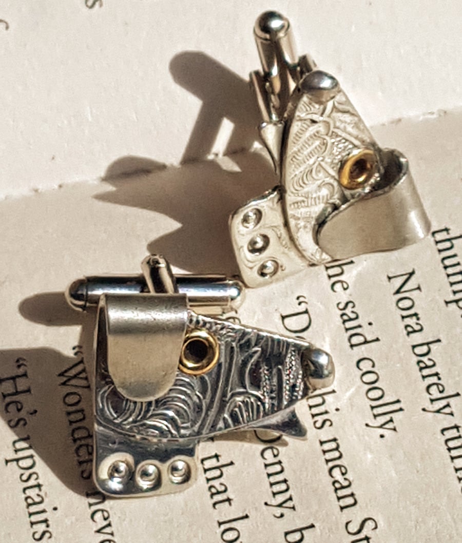 Pewter "Reggie" dog cufflinks Handmade in Sheffield, England by Quirky Metals.