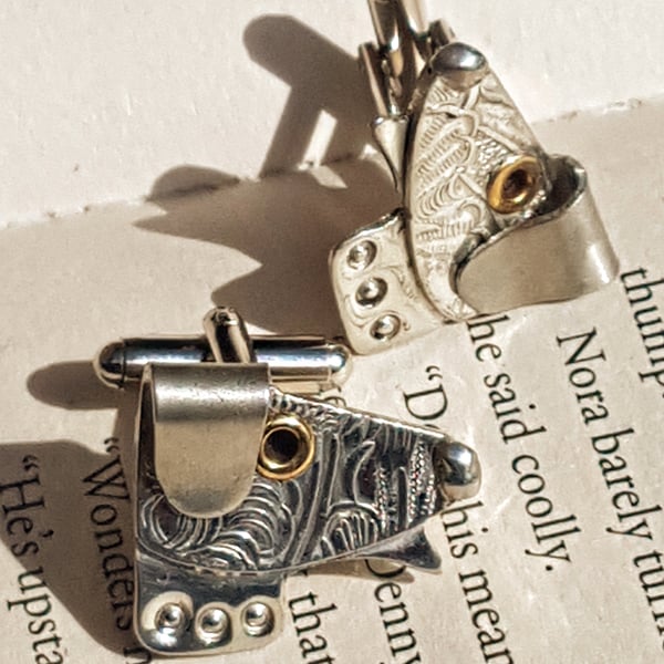 Pewter "Reggie" dog cufflinks Handmade in Sheffield, England by Quirky Metals.