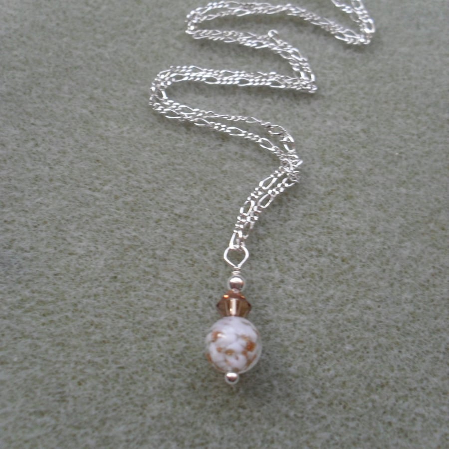 Small Dainty Sterling Silver Murano Glass With Crystal From Swarovski Necklace