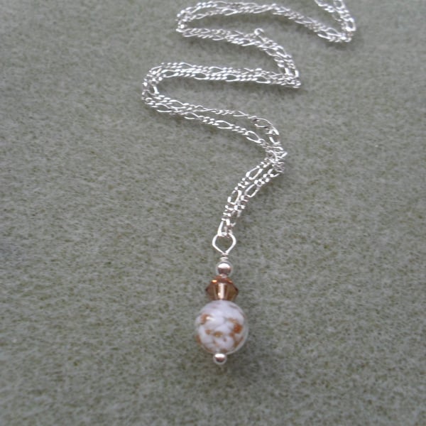 Small Dainty Sterling Silver Murano Glass With Crystal From Swarovski Necklace