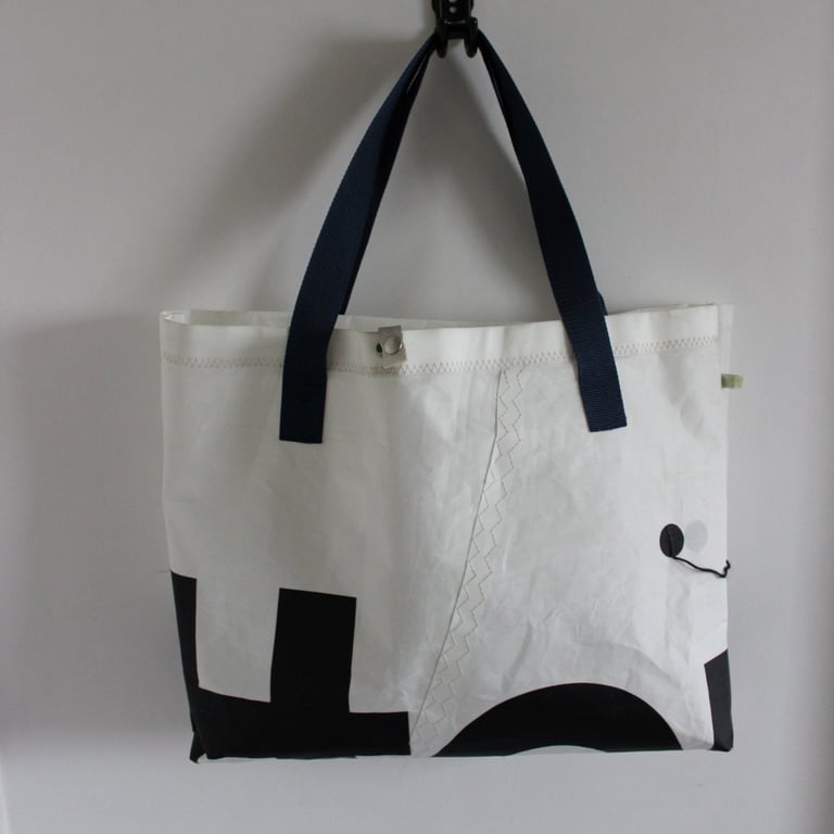 Large White upcycled Sailcloth Tote Bag - Beach Bag - Pool side Shoulder Bag  
