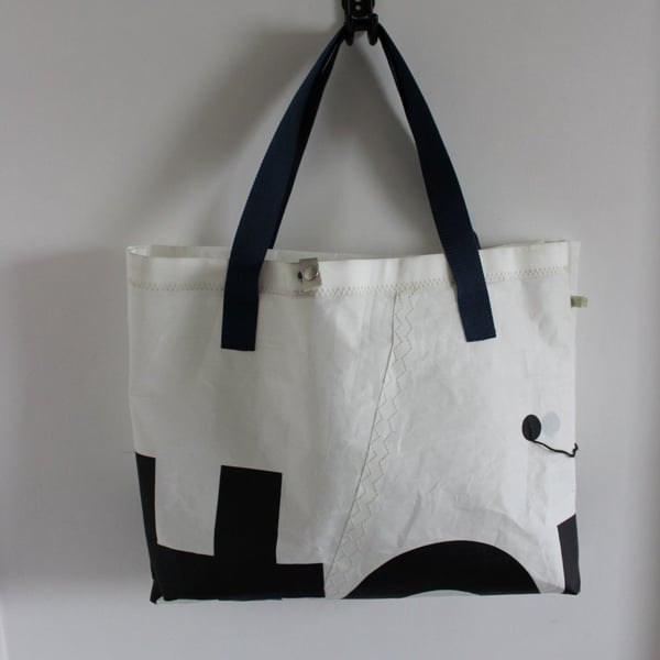 Large White upcycled Sailcloth Tote Bag - Beach Bag - Pool side Shoulder Bag  