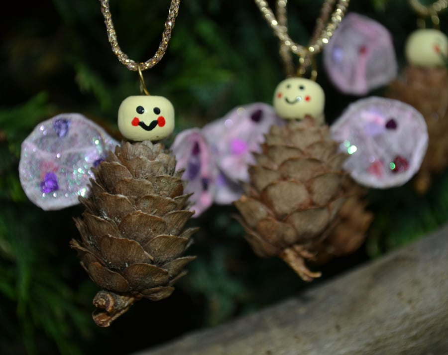 Christmas decorations - Hanging Fairy Pine Cones (Pink)