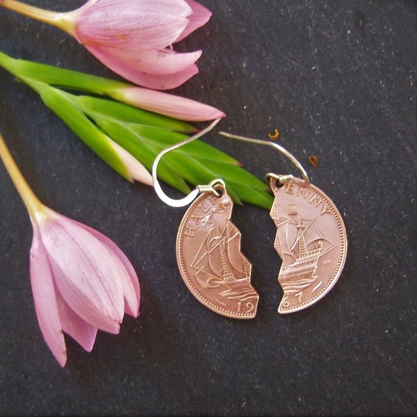 Recycled halfpenny earrings