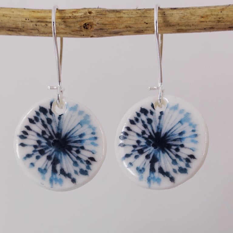 Porcelain Clay Ceramic Flower Round Dangle Earrings