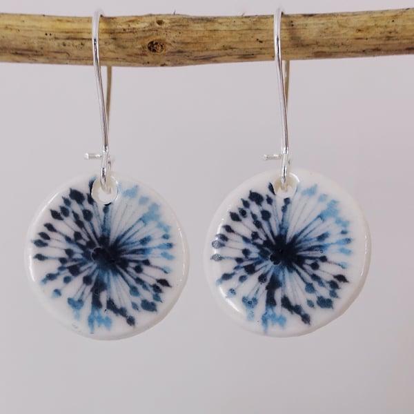 Porcelain Clay Ceramic Flower Round Dangle Earrings