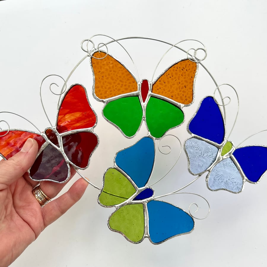 Stained Glass Butterfly Ring - Handmade Hanging Decoration - Multi