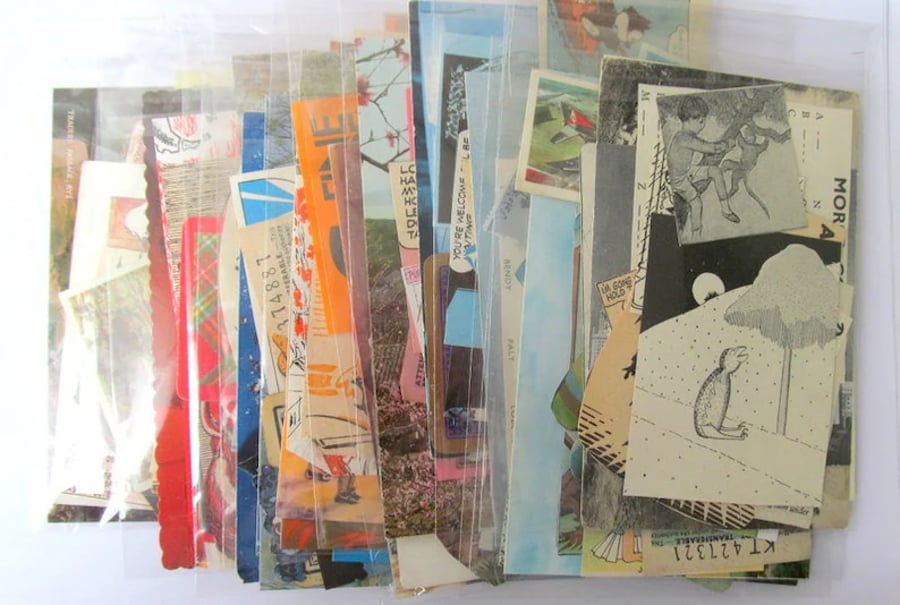 Small colour themed vintage paper ephemera pack: 20 pieces for craft