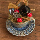 Witchy Teacup Curiosity Display – Upcycled Mushroom & Miniature Magic Décor