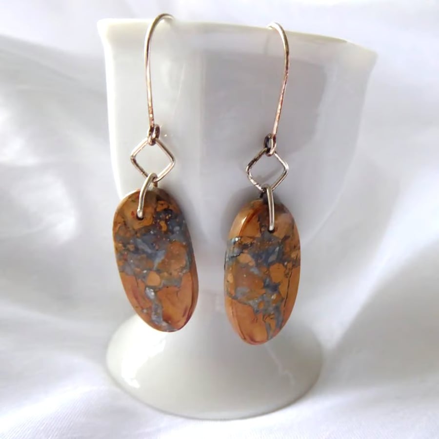 Sterling Silver and Maligano Jasper Earrings (Cinnamon Splash)