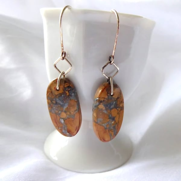 Sterling Silver and Maligano Jasper Earrings (Cinnamon Splash)