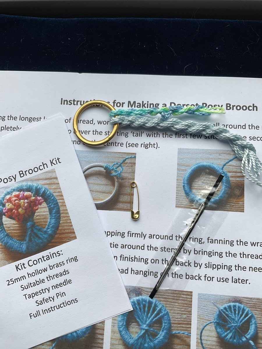 Dorset Posy Brooch Kit, Ice Blue Stems with Pastel Blue and Green Flowers, 12