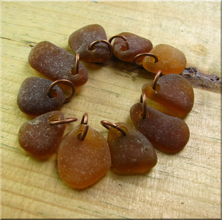 10 Natural sea glass beads, top drilled , supplies (11)