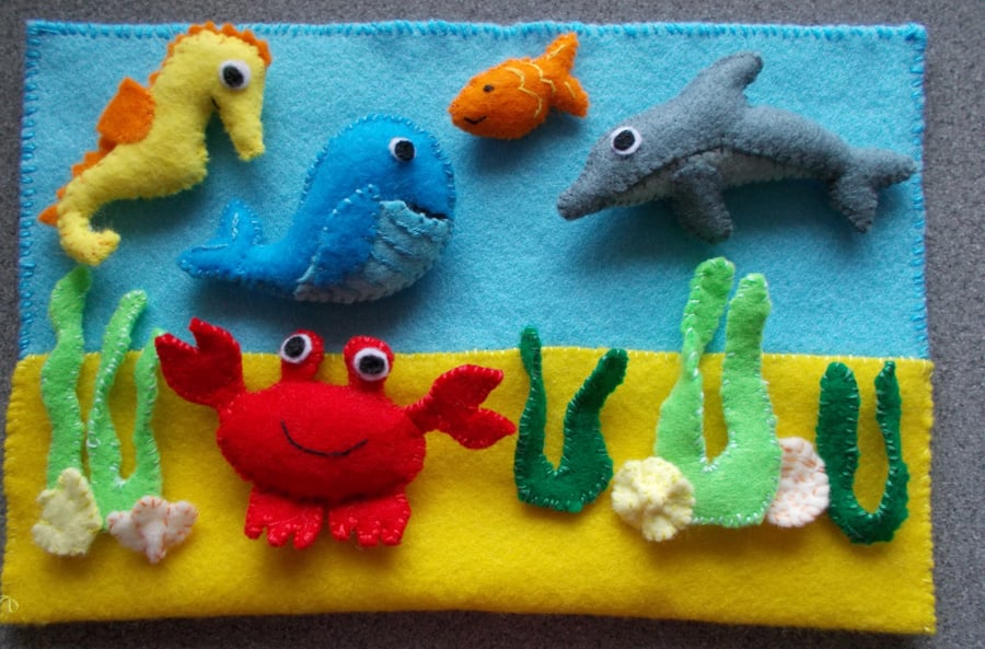 Under the Sea Felt Play Set, Dolphin, Whale, Seahorse, Crab, Fish