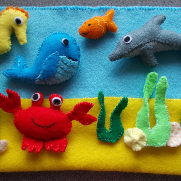 Under the Sea Felt Play Set, Dolphin, Whale, Seahorse, Crab, Fish