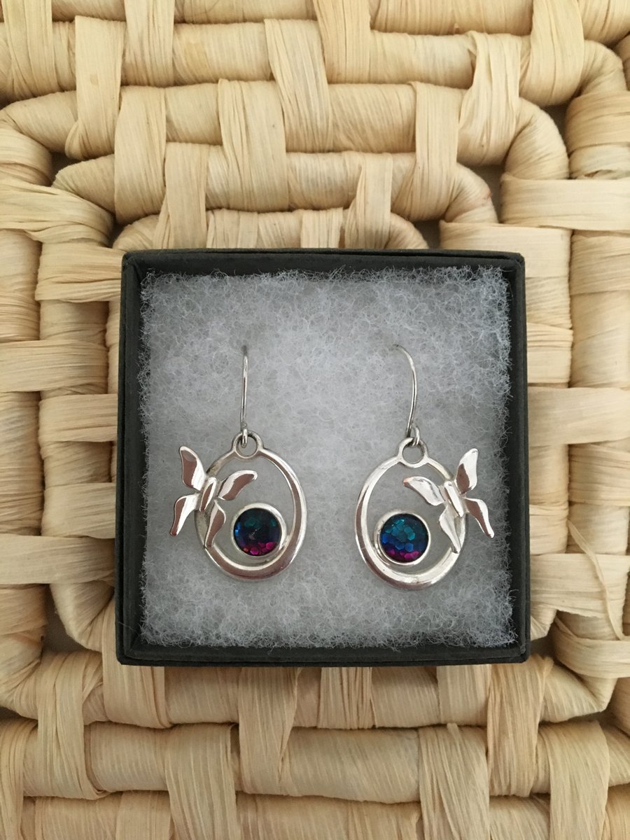 Butterfly Motif Oval Tricolour Earrings