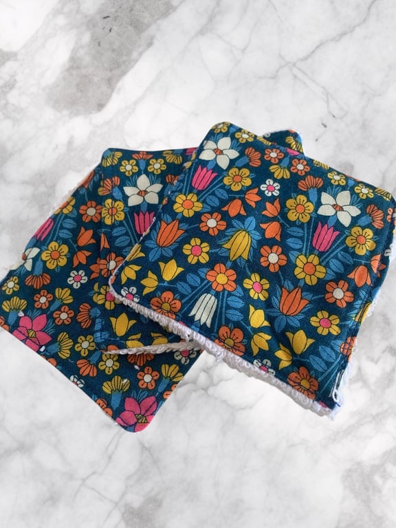 Reusable Towelling Face Wipes in Dark Blue Liberty Fabric 