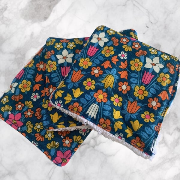 Reusable Towelling Face Wipes in Dark Blue Liberty Fabric 