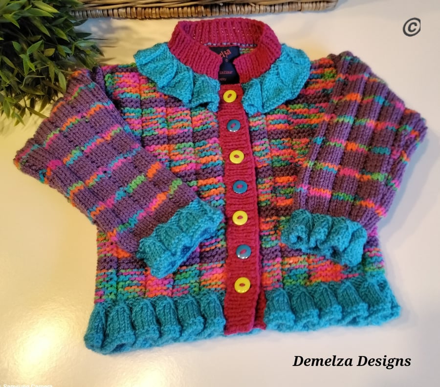 Baby Girl's Hand Knitted Jacket -Cardigan  1 - 2 Years