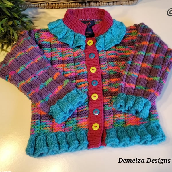 Baby Girl's Hand Knitted Jacket -Cardigan  1 - 2 Years