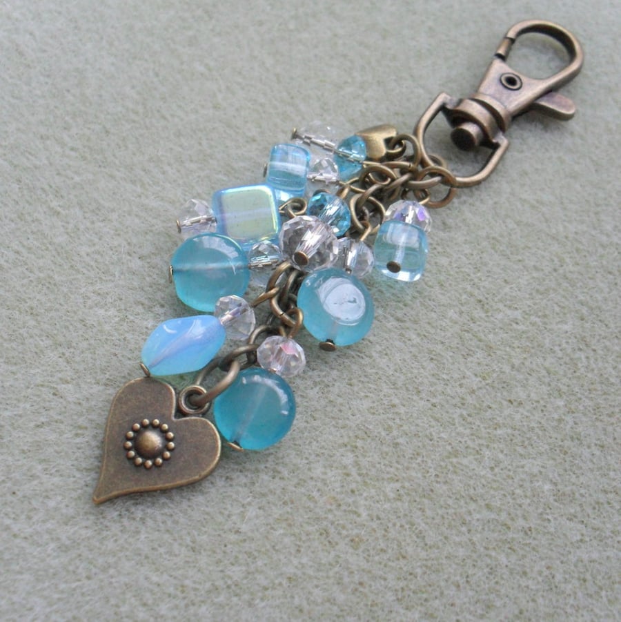 Blue Quartz and Czech Glass Bag Charm