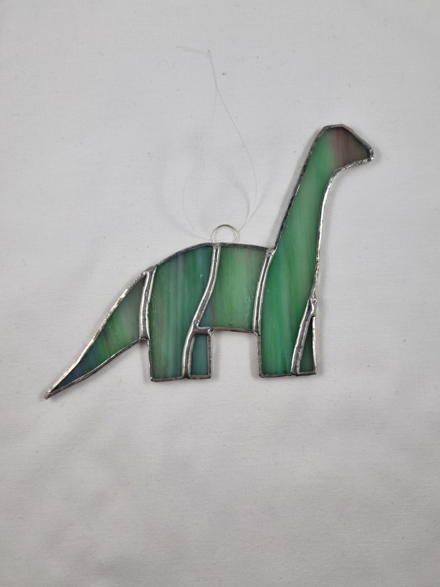 506 Stained Glass Green Diplodocus - handmade hanging decoration.