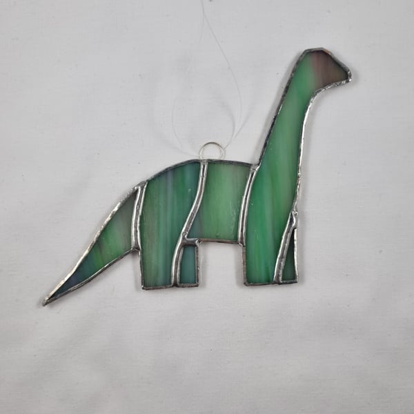 506 Stained Glass Green Diplodocus - handmade hanging decoration.
