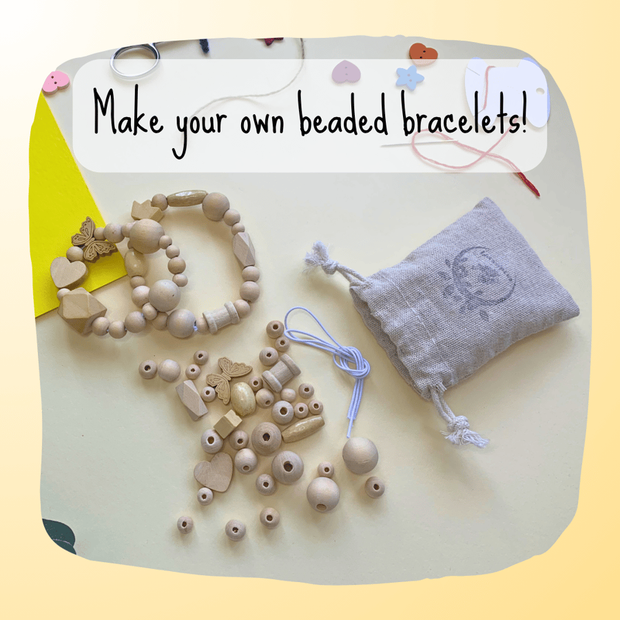 Make Your Own Bracelet Kit, DIY Wooden Bead Bracelet Kit,  Eco Friendly Craft